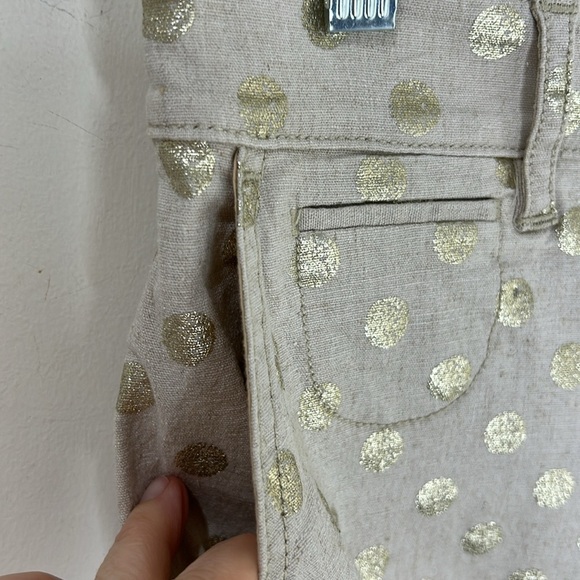 ANTHROPOLOGIE Gold Foil Polka Dot Linen Blend Bermuda Shorts Size 25 - Picture 12 of 16
